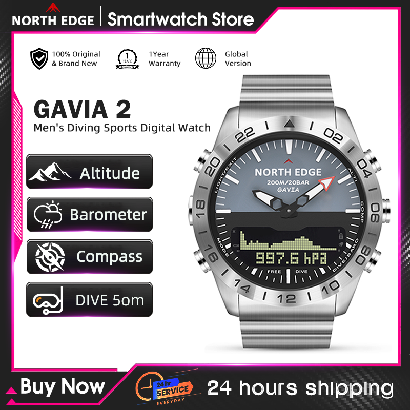 Altimeter Compass Watch - NORTH EDGE Męski Zegarek Nurkowy Wojskowy